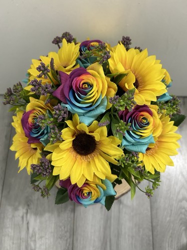 Rainbow roses grave pot - rainbow,