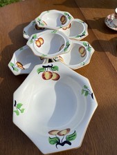 Solian Ware Soho Pottery Dessert Bowls Hand Painted Fruit Design Vintage 1913-30