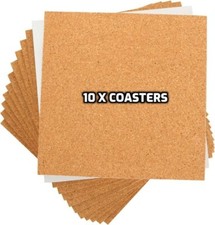 10 x Square Self-Adhesive Cork Tiles Backing Sheets For Coasters 10 cm x 10 cm