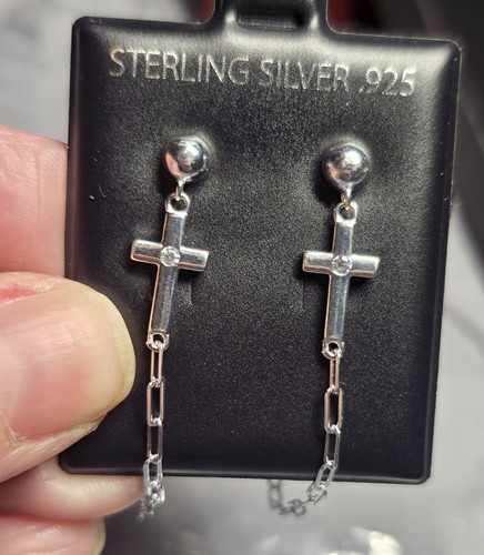 Sterling silver cross earrings - cross,