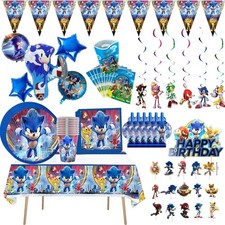 Sonic tableware set Plates cups Banner cards Birthday party balloons decorations