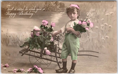 Rppc antique postcard boy - postcard,