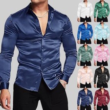Men Silk Satin Shirt Top Wet