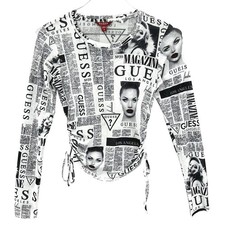 Vtg Guess Mesh Newsprint Top