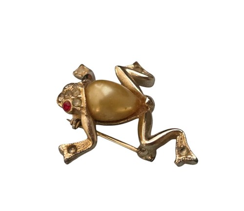 Goldtone frog brooch - frog,