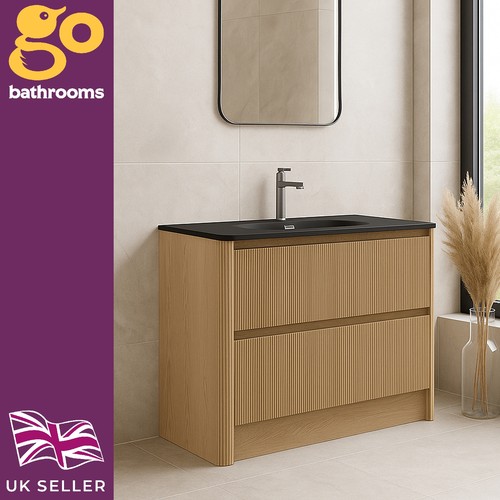 Oak ribbed vanity unit wave - oak,