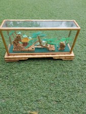 Chinese 3D Cork Carving Diorama Sculpture In Glass Case