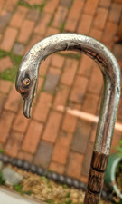 Antique Umbrella Silver Swan Handle glass eyes 1907 Paragon Fox + 2 others A/F