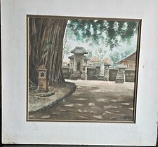 Original 1950s Watercolour of Balinese Temple Scene, Signed ‘Bali - 85’
