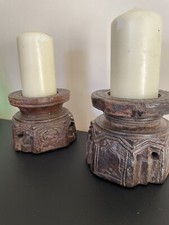 Pair Of Candle Holder / Indian Pillar Base / Hand Carved Hardwood