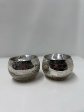 2 Crackle Glass Tea Light Holders – Silver Bowl Shaped Candle Holders