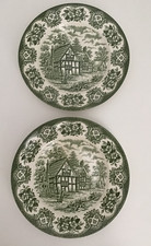 2  Staffordshire English Ironstone "Old Inn Series" Tableware Green/Cream Plates