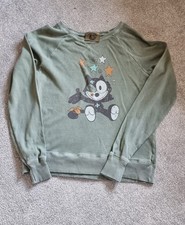 Womens Vintage Genuine Felix The Cat Sweatshirt In Moss Green. UK Size 12