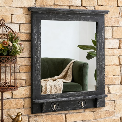 Rustic wooden wall mirror - wooden,