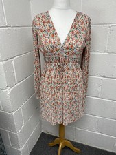 Zara Basics Floral Waist Tie Elasticated Sleeves Knee Length Dress UK M BNWT PS