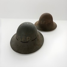 WWII British Mk II Street Fire Party Helmets – Pair (1941, Canadian Made)