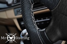 FOR 00+ VAUXHALL CORSA C PERFORATED LEATHER STEERING WHEEL COVER WHITE DOUBLE ST
