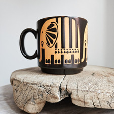 Vintage 1960s Royal Alma Brown Glazed Yellow Elephant Mug Stackable Retro