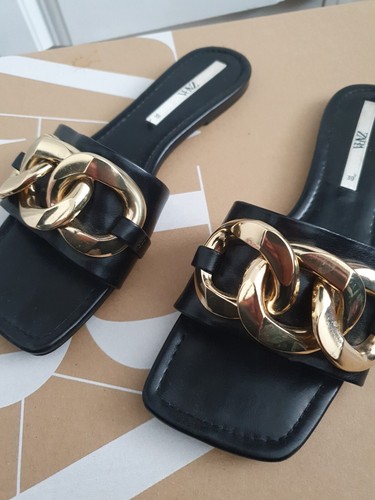 Black zara gold chain - black, sandals
