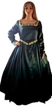 ‘Boleyn style' Crepe backed Satin Emerald Gown with cotton Underskirt size 16
