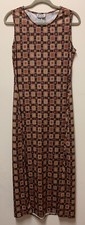 1970s Jane Baar New York Slinky Jersey Maxi Dress With Geometric Print UK 10