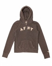 ABERCROMBIE & FITCH Womens Graphic Zip Hoodie Sweater UK 10 Small Grey CL15
