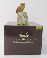 Border Fine Arts Tawny Owl on Milestone + Box + Wooden Plinth - Made in Scotland