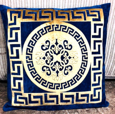 Greek Key/Border Geometric Circle Navy & Gold key Decorative Pillow Throw Cover