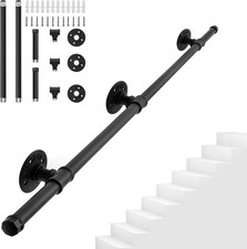 5FT Metal Stairs Handrail, Wall Balustrade Non-Slip Iron Pipe Hand Railing Black