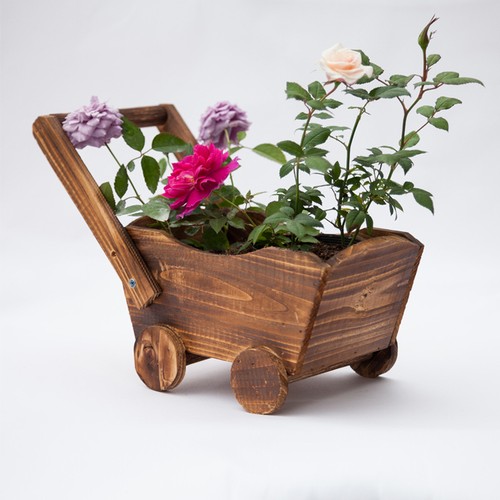 Wooden wheel barrow planter - wheel,