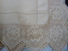 Hand Made cream Lace Tablecloth 44" inch Square Embroidered