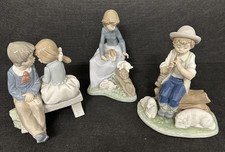 Nao By Lladro Figures Lambs Pipe Bench Rabbits X 3 t3998