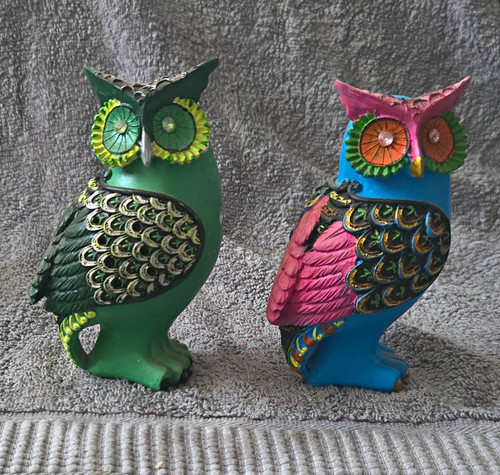 Metal owl figurine ornament - metal,