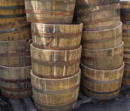 Large oak half whisky barrel - half,