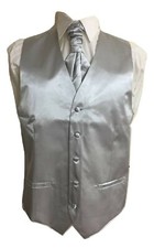 Men's Satin Waistcoat Vest + Matching Cravat 2 Pcs Set For Suit Wedding