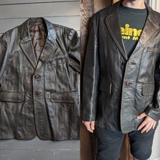 Vintage Mens 70s Dark Brown Leather Jacket Coat Blazer Gents M L 44"