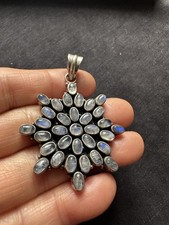 QVC  925 Sterling Silver India  Nature Moonstone Paving Big  Pendant-14g