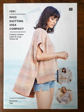 Rico 1091 knitting pattern ladies DK sleeveless top & square poncho in 2 designs