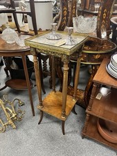 Antique French Empire Marble Top Jardinière / Wine Side Table with Brass Gallery