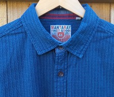 Mantaray Long Sleeve Shirt Mens Large Vibrant Blue Textured Weave Cotton Smart