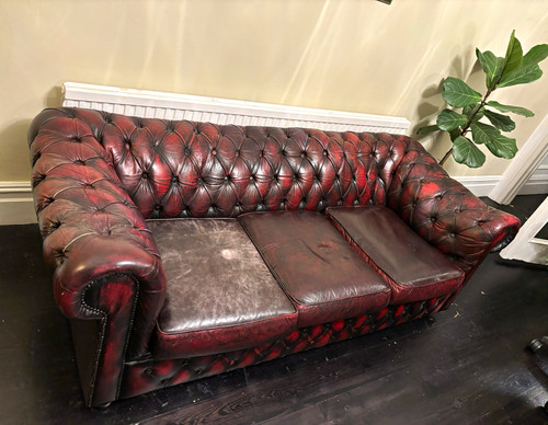 Burgundy leather chesterfield - burgundy,
