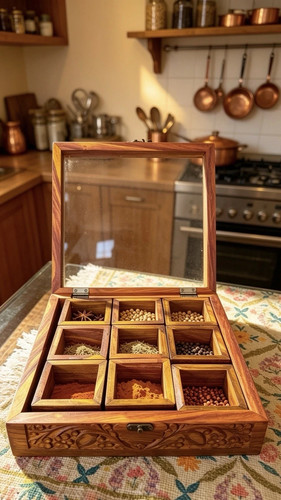 Handmade wooden spice box - wooden, –