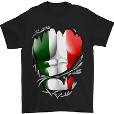 Gym Italian Flag Ripped Muscles Italy Mens T-Shirt 100% Cotton