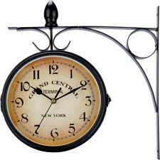Large Outdoor Garden Station Wall Clock Double Sided Bracket Rust Copper Effect
