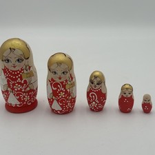 Authentic Russian Hand Painted Handmade Russian RED Nesting Dolls Set of 5 pcs