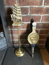vintage brass fireside companion Stand  Cutty Sark Tea Clipper & Brass bellows
