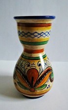 Vintage Italian Hand Decorated Pottery Deruta Italy Vase Budvase Crosshatch 