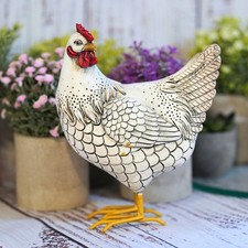 Hen Chicken Resin Statue White | Home Ornament Indoor Garden Farmyard Animal
