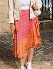 Never fully dressed size 12 midi floral orange and pink tie waist skirt