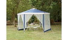 4m Hexagonal Garden Gazebo with Side Panels - Blue